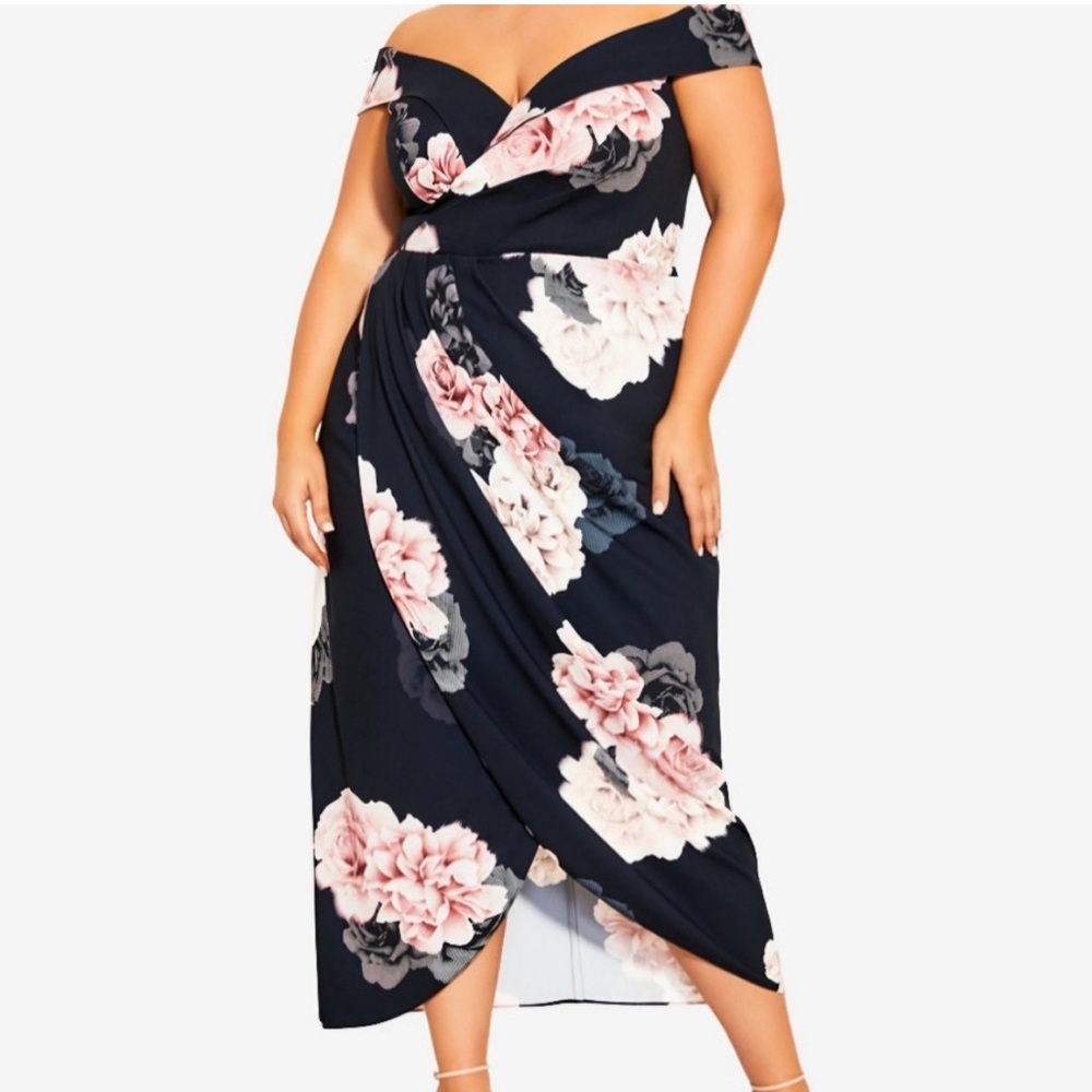 NEW City Chic dress french FL FF Black Floral V-Neck Sleeveless Women’s size 16